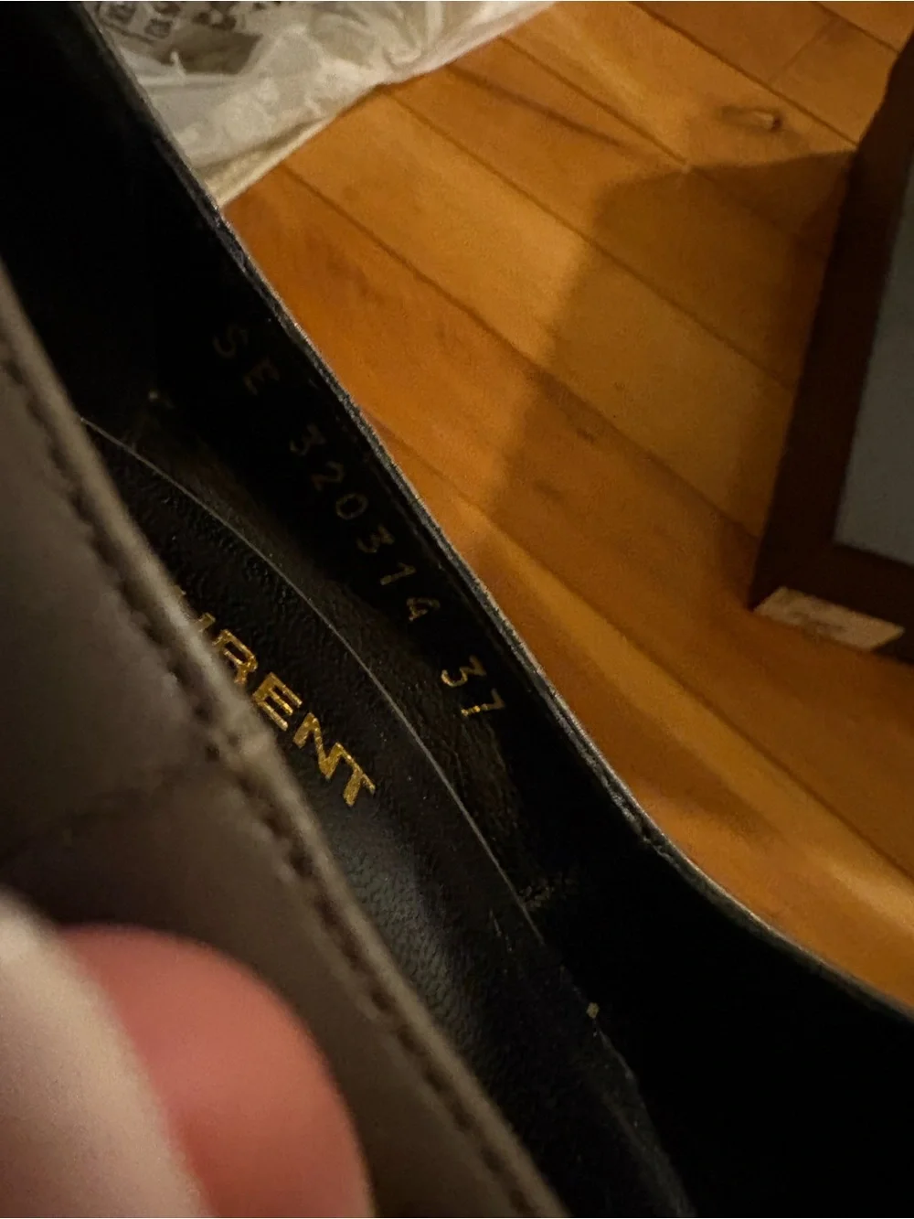 Saint Laurent Gray Leather Pump with Black Patent Cap-Toe